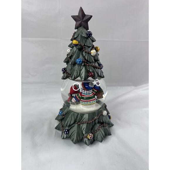 Retired San Francisco Music Box Snow Globe Christmas Tree Snowman Family 12" - Picture 4 of 10